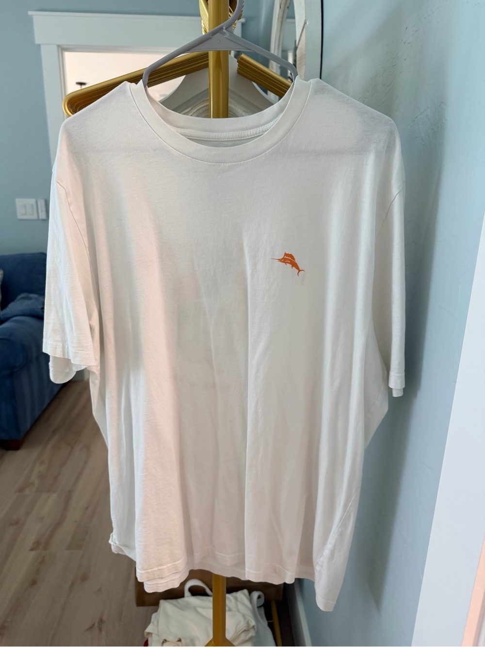 Tommy Bahama White Short-Sleeve Tee with Orange Dolphin Logo